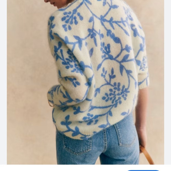 Sezane Pelagie Cream & Ecru Blue Floral Sweater made of Kid Mohair Feminine XS - Picture 3 of 13